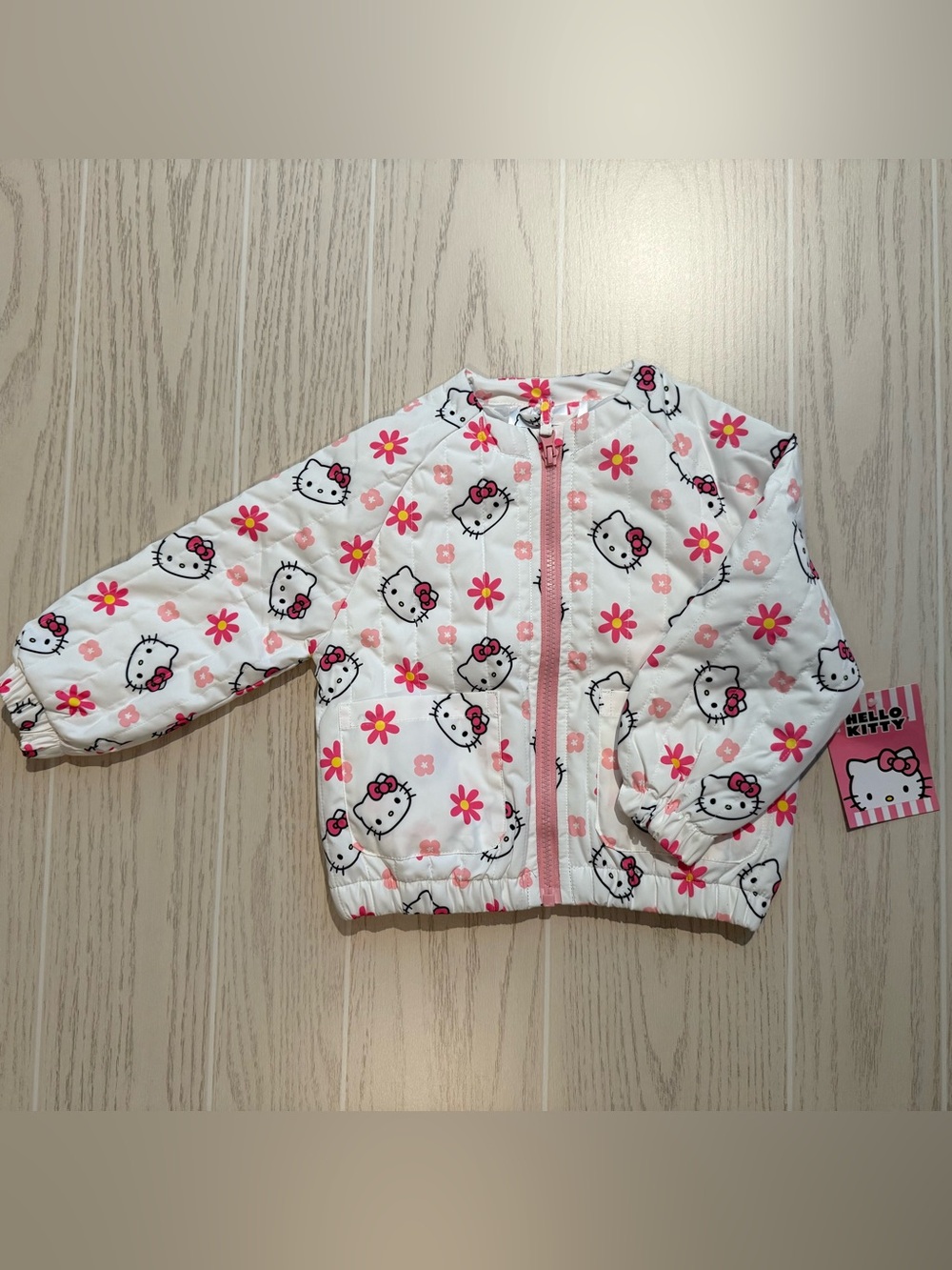 Hello Kitty Toddler Girls 2T Quilted Floral Jacket Pink White Lightweight NWT